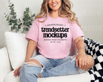 Gildan 5000 Light Pink Mockup, G5000 T-Shirt, Real Person Model