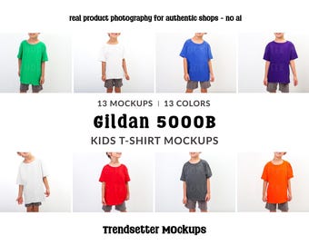 Gildan 5000B Youth Mockup Bundle | G5000 Kids Tee Shirt Mocks | Real Model