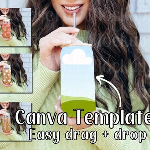 16oz Libbey Glass Can Mockup | Canva Template Mock-up | Wrap Around Editable Clear Libbey Glass Mockup | Beer Can Sipper | Trendy Aesthetic