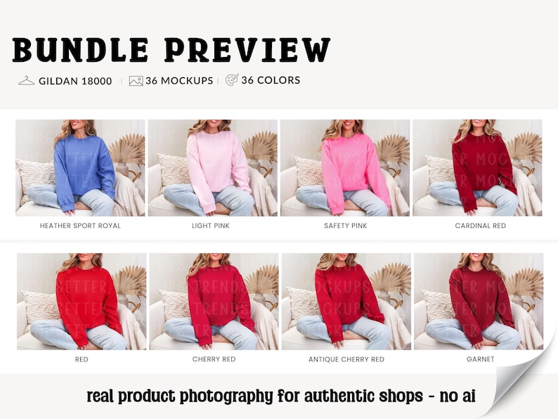 Gildan 18000 Sleeve Mockup Bundle: Boho G18000 Sweatshirt Mocks, Real Model image 4