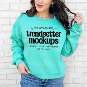 Jerzees 562MR Mint Crewneck Sweatshirt Mockup, Real Model (Digital Download)
