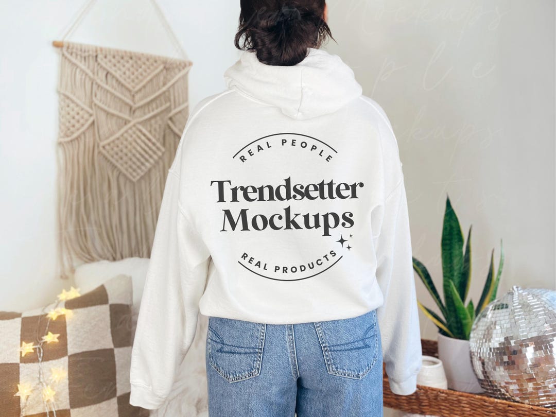 Gildan 18500 White Mockup, G18500 Back of Shirt, Hooded Sweatshirt Mock-up, Minimalist Disco Boho, Aesthetic Mock up Model, Real Model - Etsy Japan