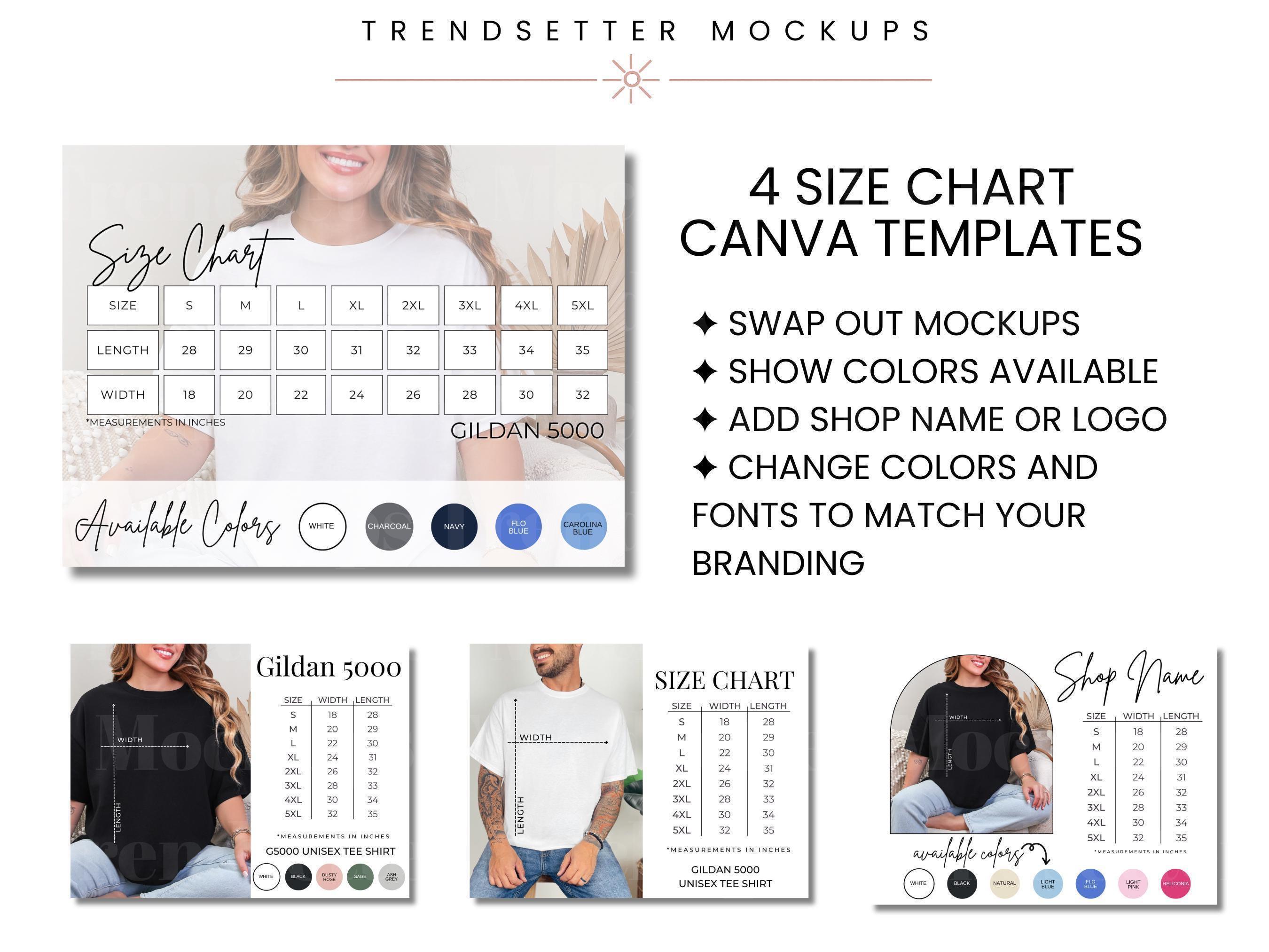 Editable Gildan 5000 Color Size Chart, Canva Template - Etsy