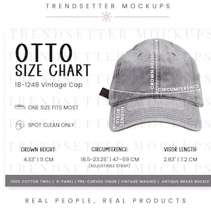 Otto 18-1248 Vintage Hat Size Chart | Unisex Otto Cap Size Chart | Otto Truck Care Guide | Print on Demand Shop Listing Card