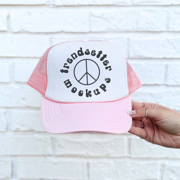 Otto Trucker Cap Mockup, Soft Pink White Baseball Hat Mockup, Mesh Hat Mock-up, Styled Trucker Hat Mock