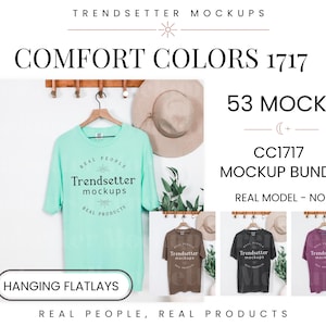 Comfort Colors 1717 Flatlay Mockup Bundle | CC1717 T-Shirt Mock-up Collection | Hanger Flat Lay Mocks | Trendy Neutral Boho Mocks