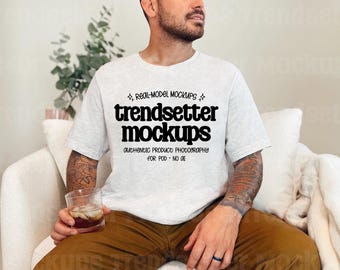 Bella Canvas Ash T-Shirt Mockup, Masculine Model, POD Ready (Digital Download)