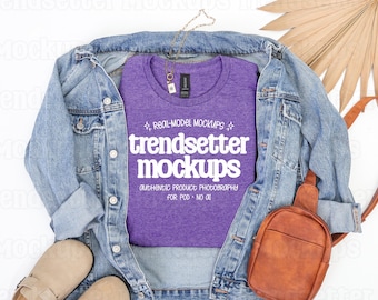 Heather Purple Gildan 64000 T-Shirt Mockup, G64000 Flat Lay, No AI