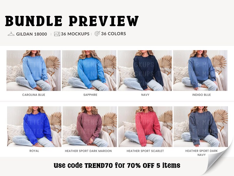 Gildan 18000 Sleeve Mockup Bundle: Boho G18000 Sweatshirt Mocks, Real Model image 3