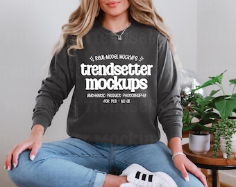 Comfort Colors 6014 Pepper Mockup, CC6014 Long Sleeve T-Shirt, Real Person Model