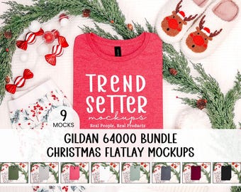 Gildan 64000 T-Shirt Mockup Bundle, Holiday G64000 T-Shirt Flat Lays, No AI