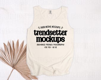 Comfort Colors 9360 Ivory Mockup, CC9360 Tank Top, Trendy Summer Flat Lay Mock-up, No AI