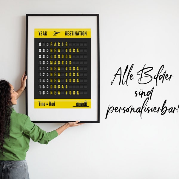 Flughafentafel, Personalisiertes Geschenk Mann, Frau, Departures, Reiseerinnerung, Andenken Urlaub, Reise schenken, Weltreise, Reiseposter