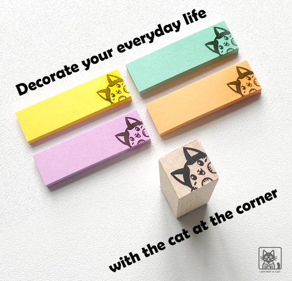 Cute Cat Stamp, Cat message stamp for sticky note sticker, book tabs stamp, cat rubber stamp, cat tiny stamp, pet stamp annotation tabs