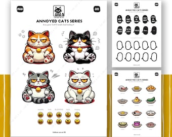 Cat Sticker Sheet - Annoyed Cat Series |for gameboy, kindle, catbowl,garfield, kitten, laptop, water bottle, miniature cat,notebook stickers