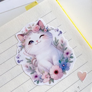 Cat sticker sheet flower sticker with floral design sticker sheet for kindle journal sticker planner decorative sticker laptop sticker cute