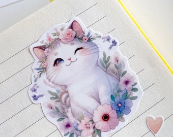 Cat sticker sheet flower sticker with floral design sticker sheet for kindle journal sticker planner decorative sticker laptop sticker cute