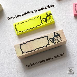 Carimbo de gato fofo, carimbo de mensagem de gato para nota adesiva, carimbo de abas de livro, carimbo de borracha de gato, carimbo de madeira, carimbo não dobre, envelope de carimbo frágil