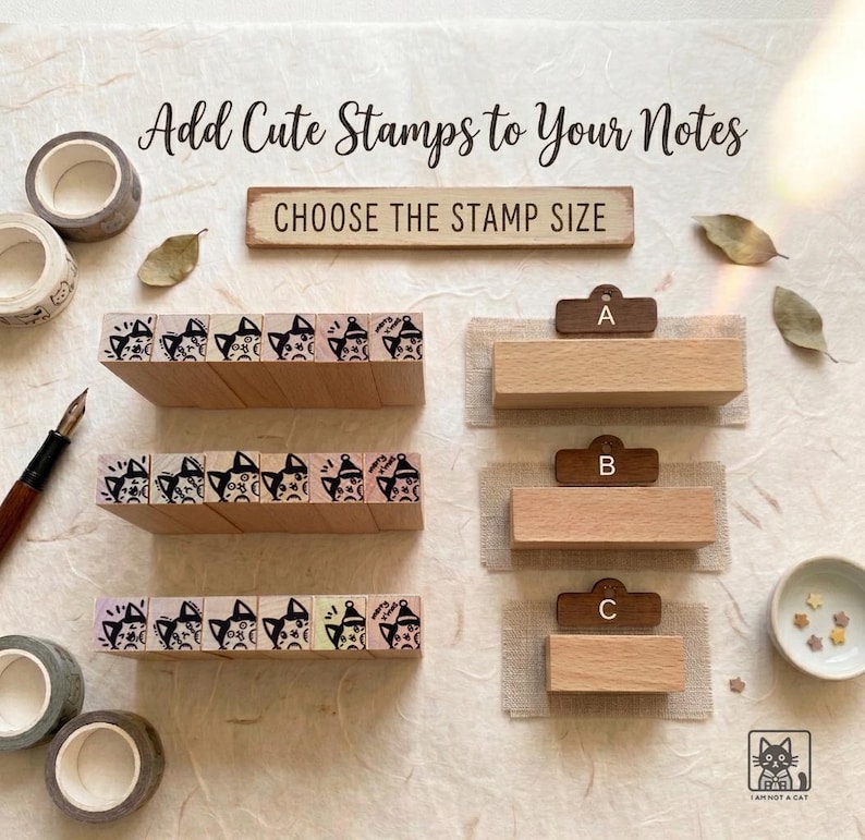 Cute Cat Stamp, Cat message stamp for sticky note sticker, book tabs stamp, cat rubber stamp, cat tiny stamp, pet stamp annotation tabs image 3