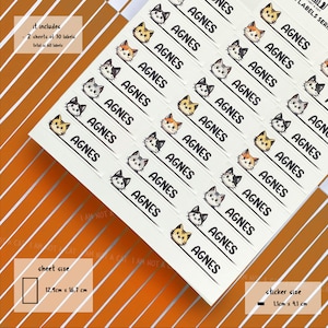 Personalized Cat Name Tag Sticker Sheet  Custom Cute Kitty Labels for Kids, School Supplies, Journals, Planners, Gift, stationery, preschool