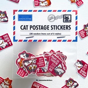 Paquete de pegatinas al azar con etiquetas de cuidado, pegatina frágil, etiqueta de no doblar, pegatina de feliz correo, pegatina frágil linda, pegatina de gato para correo