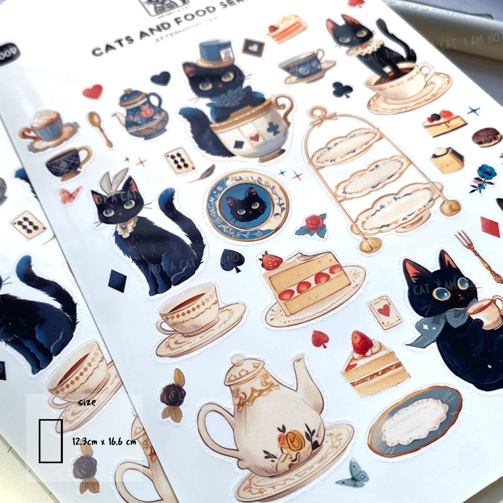 Cat Sticker Sheet Coffee Break Sticker for Cat Lover Afternoon Tea Time ...
