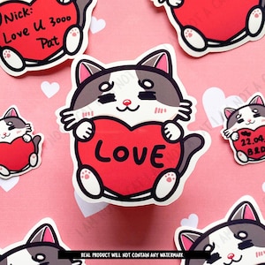 Gepersonaliseerde kat Valentijnsdag sticker vinyl, aangepaste liefde sticker verjaardagscadeau voor vriend Verjaardagscadeaukaart voor haar hem man vrouw