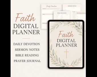 Faith-Based Digital Planner | Daily Devotion, Sermon Notes, Bible Reading Tracker & Prayer Journal | Instant Download