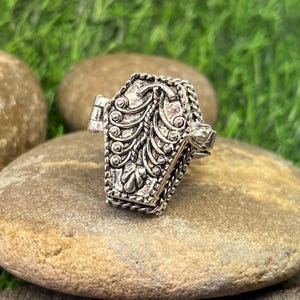925 Sterling Silver Coffin Poison Ring, Compartment Box Ring, Perfume Box, Handmade Coffin Ring, Boho Ring, Gift for Her,