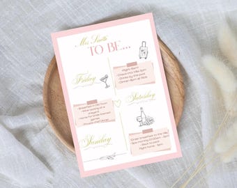Editable Hen Party Weekend Itinerary | Pink Bachelorette Canva Template | Bride To Be Weekend Plan | Instant Download