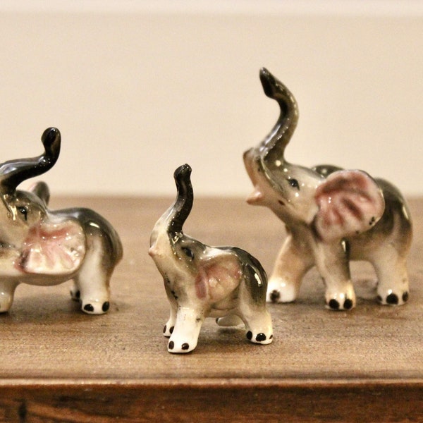 Bone China Elephant Figurines - Set of 3 - Made in Taiwan - Vintage Antique Retro - Household Decor Ceramic