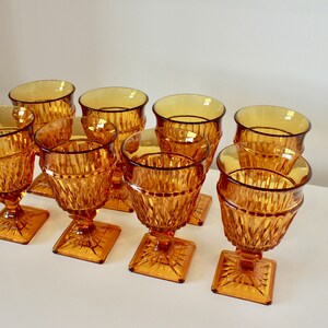 Vintage Indiana Glass Company Amber Mount Vernon Goblets Wine/Water Glasses Low Sherbet Glasses Footed MCM 1970s Glassware Barware image 3