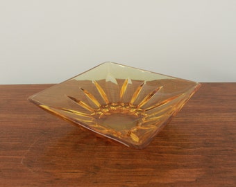 Mid Century Amber Glass Dish - Hors D'oeuvres Dish - Atomic Pattern - MCM