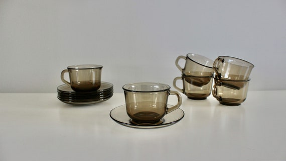 Modern Glass Cups & Saucers With Silver Rim Set Of 6