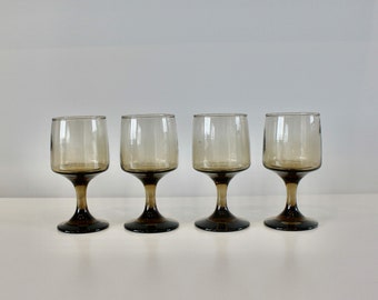 Vintage Libbey Smoked Wine Glasses - Set of 4 - Retro MCM Mid-Century Modern Glassware Barware