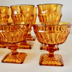 Vintage Indiana Glass Company Amber Mount Vernon Goblets Wine/Water Glasses Low Sherbet Glasses Footed MCM 1970s Glassware Barware image 4