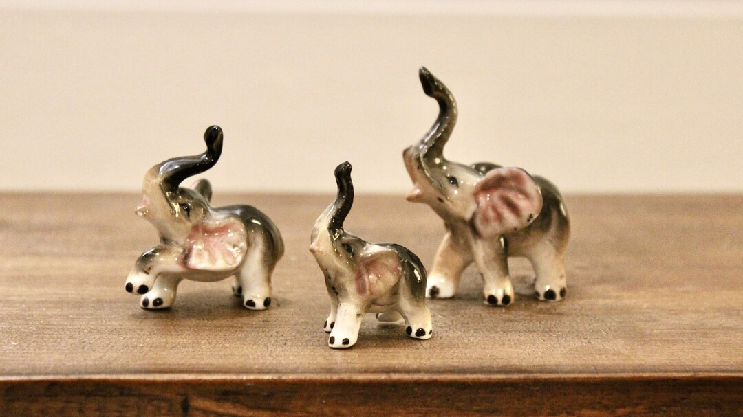 Bone China Elephant Figurines Set of 3 Made in Taiwan Etsy