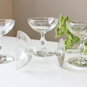 Vintage Low Sherbet Glasses Set of 4 4 1/8 Wafer Stem Etched Glass Flower image 1