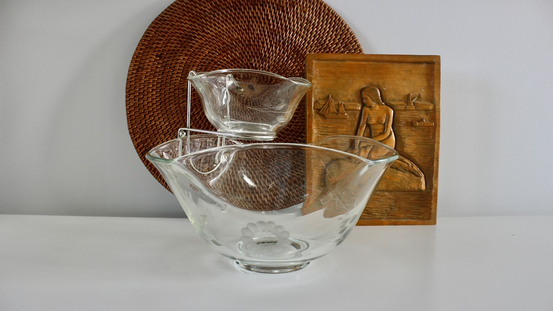 Vintage W.J. Hughes Etched Cornflower Chip & Dip Bowls Retro Etsy