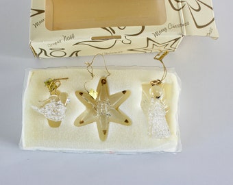 Vintage Spun Glass Christmas Ornaments  22K Gold - Set of 3 - Collectible Holiday Festive
