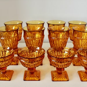Vintage Indiana Glass Company Amber Mount Vernon Goblets Wine/Water Glasses Low Sherbet Glasses Footed MCM 1970s Glassware Barware image 1