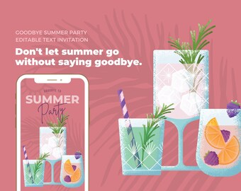 Adiós fiesta de verano imprimible - Invitación de mensaje de texto editable