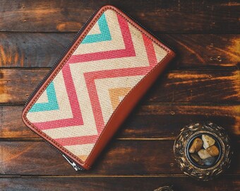 Large Multiple Storage Pockets Vegan leather & Waxed Canvas wallet for women Personalized zipper wallet with Luxury Look, Mother's Day Gift