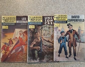 Classics Illustrated Comics Les Miserables by Victor Hugo/ Uncle Tom's Cabin by Harriet Beecher Stowe/ David Copperfield by Charles Dickens