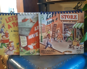 1945  Build A Book Let’s Have A Store/ Let's Have A Farm/ Let's Have A Parade/ Vintage Antique Children’s Books by Jeffrey Victor