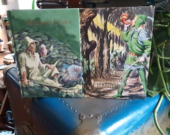 Illustrated Junior Library The Merry Adventures of Robin Hood and Robinson Crusoe /Children's Classics by Daniel Defoe and Howard Pyle
