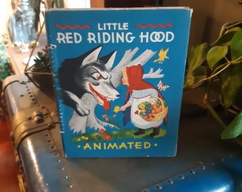 Little Red Riding Hood Animated Hardcover Book 1944 Julian Wehr A Blue Book Edition/ Vintage Antique Children's Moving Book
