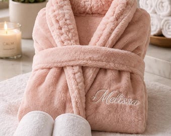 Personalized Plush Fleece Bathrobe – Embroidered Luxury Spa Day Robe