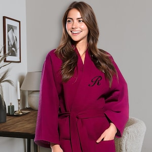 Customized Waffle Bathrobes for Women - Personalized Luxury Cotton Robe Gift for Birthday, Holiday & Wedding