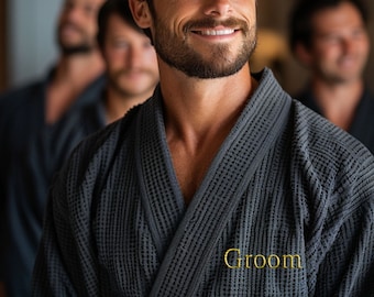 Groom Custom Waffle Robe: Embroidered Groomsmen Gift